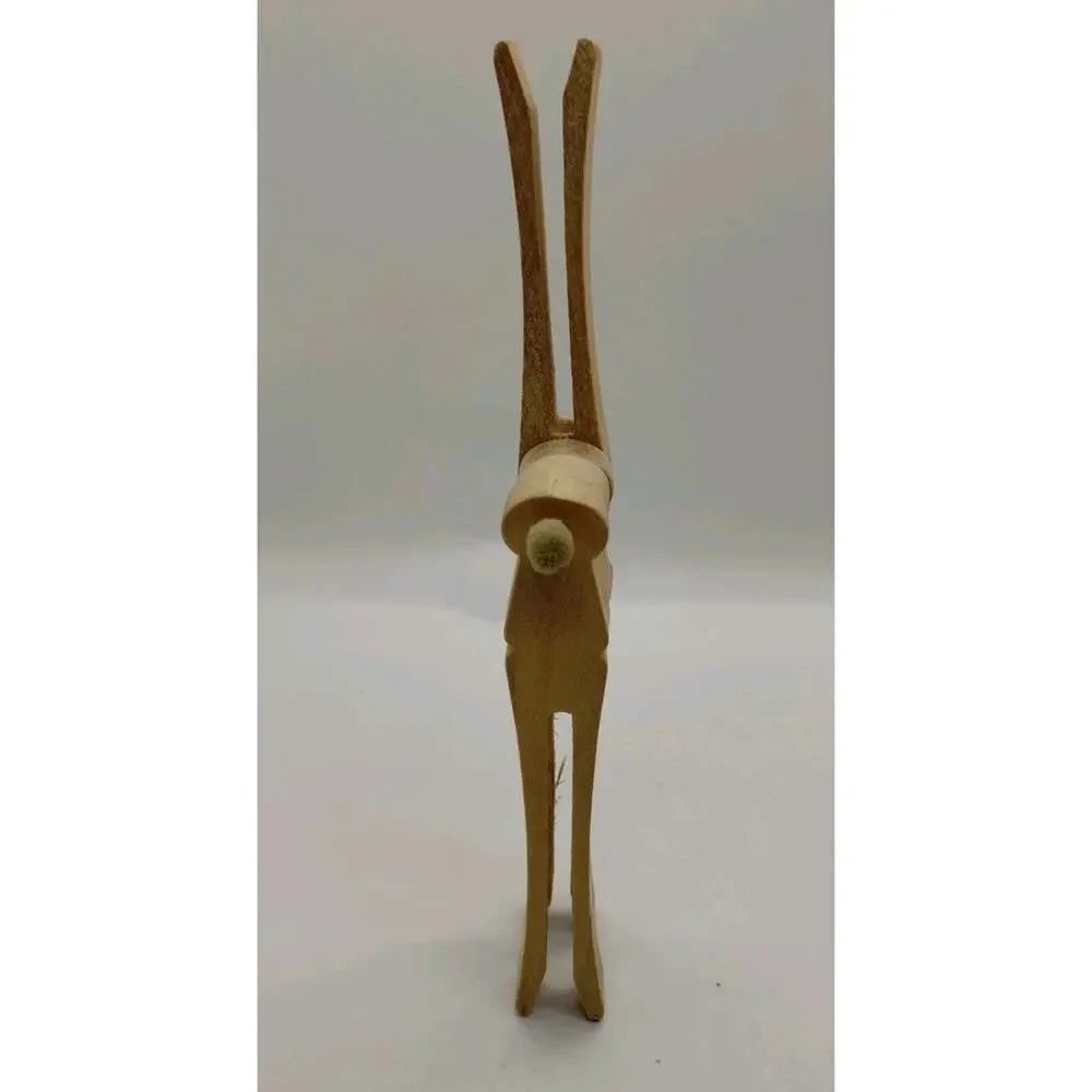 Vintage Unfinished Reindeer Wood Clothes Pin Set of 5 - 6.25” Tall Rudolph